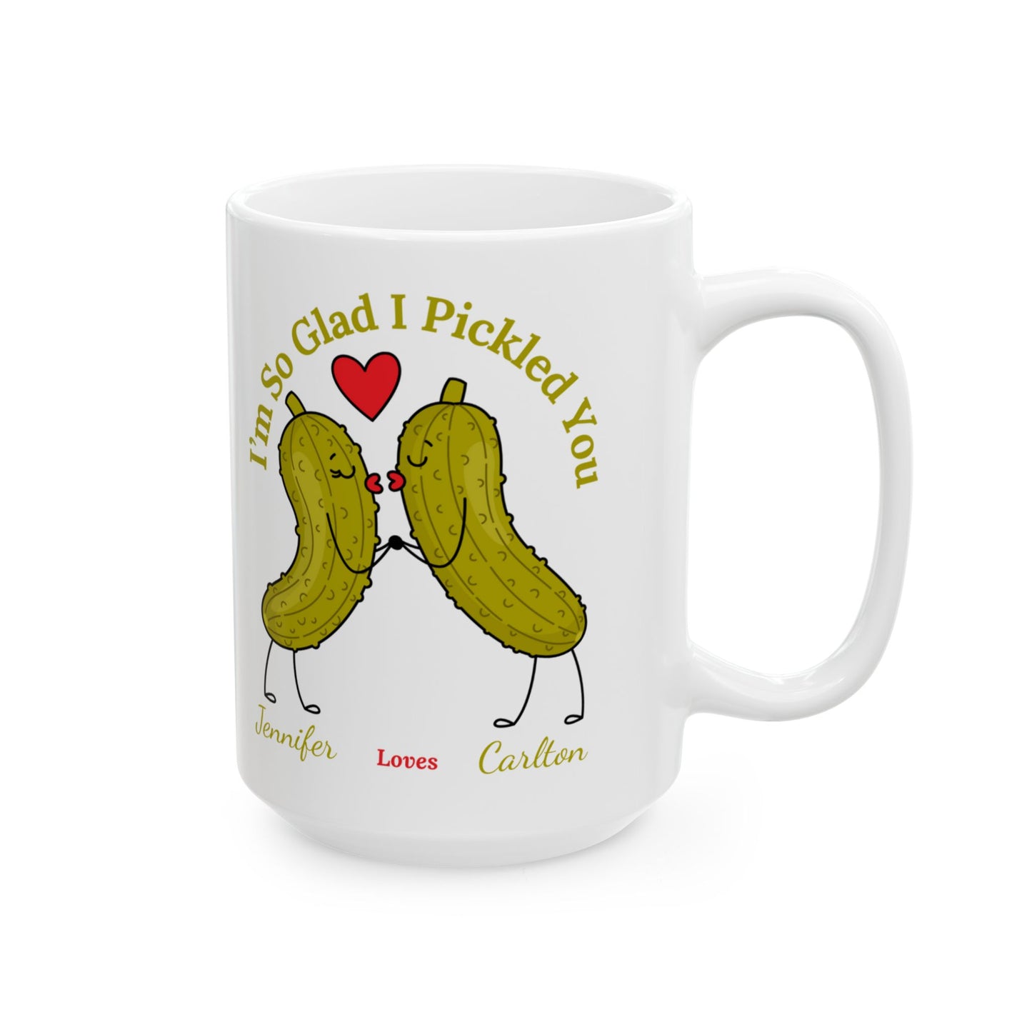 Couples PERSONALIZED "I'm So Glad I Pickled You" - Black & White Ceramic Mug, (11oz, 15oz)
