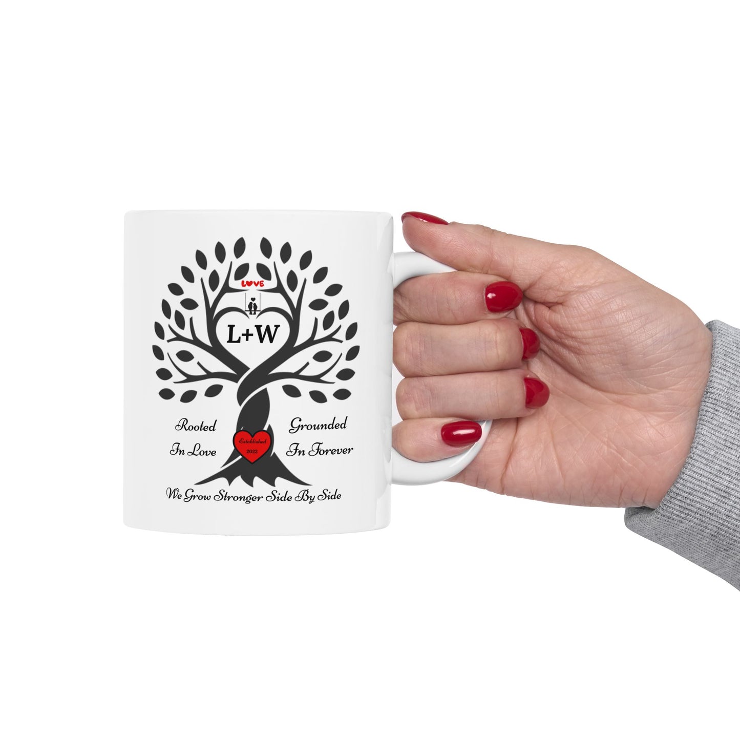 Personalized Love Birds “Rooted in Love” Family Tree Mug – Custom Initials & Established Year (11oz & 15oz)