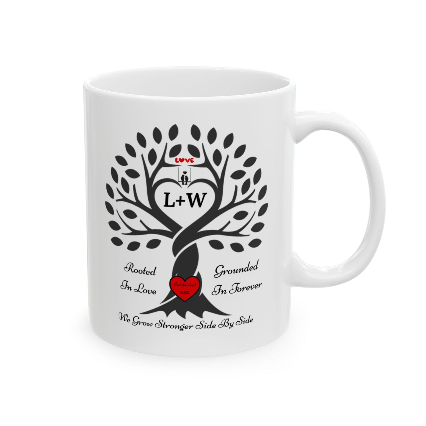 Personalized Love Birds “Rooted in Love” Family Tree Mug – Custom Initials & Established Year (11oz & 15oz)