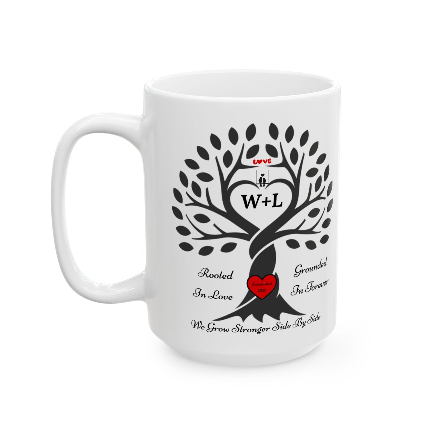 Personalized Love Birds “Rooted in Love” Family Tree Mug – Custom Initials & Established Year (11oz & 15oz)