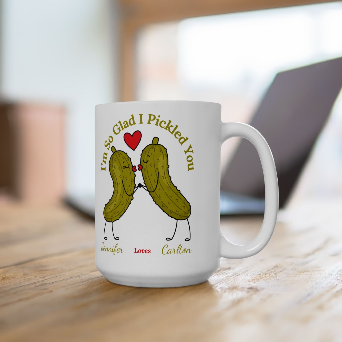 Couples PERSONALIZED "I'm So Glad I Pickled You" - Black & White Ceramic Mug, (11oz, 15oz)