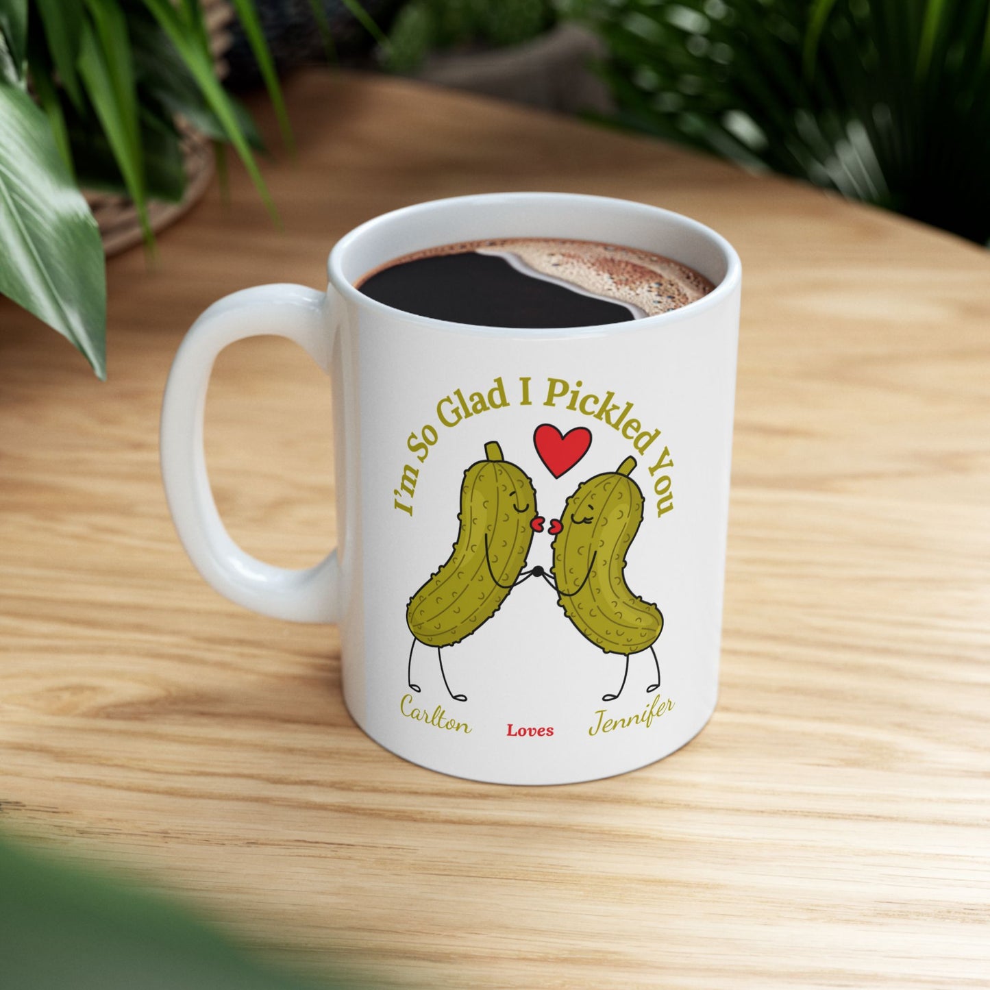 Couples PERSONALIZED "I'm So Glad I Pickled You" - Black & White Ceramic Mug, (11oz, 15oz)