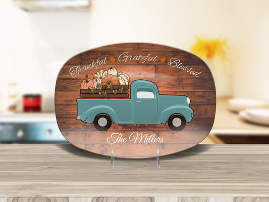 Thankful • Grateful • Blessed Personalized Thanksgiving Platter 10in x 14in