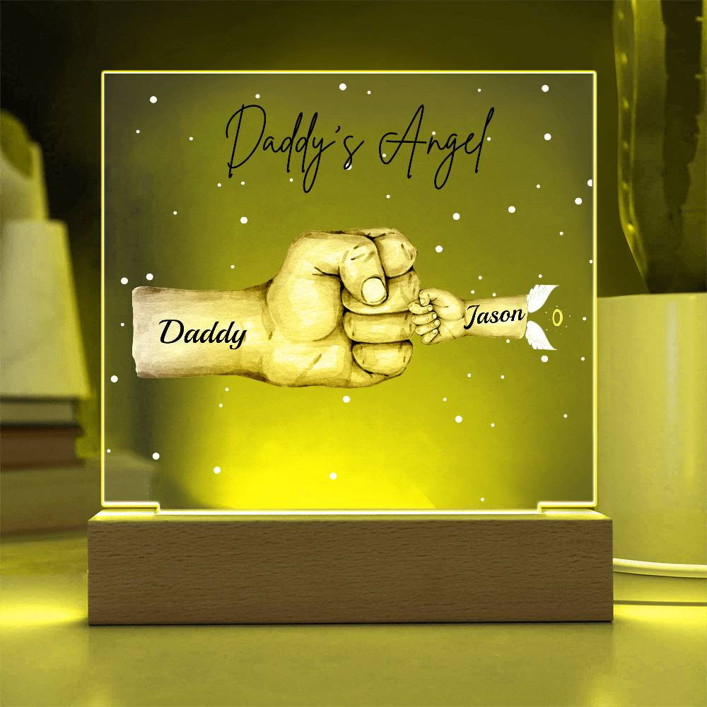 Personalized Daddy's Team Square Acrylic Plaque with Wooden Base or LED Light