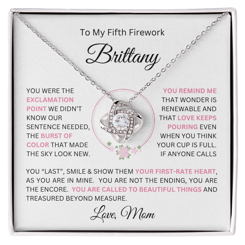 To My Daughter(s) — Beautiful Love Knot Necklace & PERSONALIZED Heartwarming Message from Mom (Only, First-Born, Second, Third, Fourth, Fifth, or Twins)