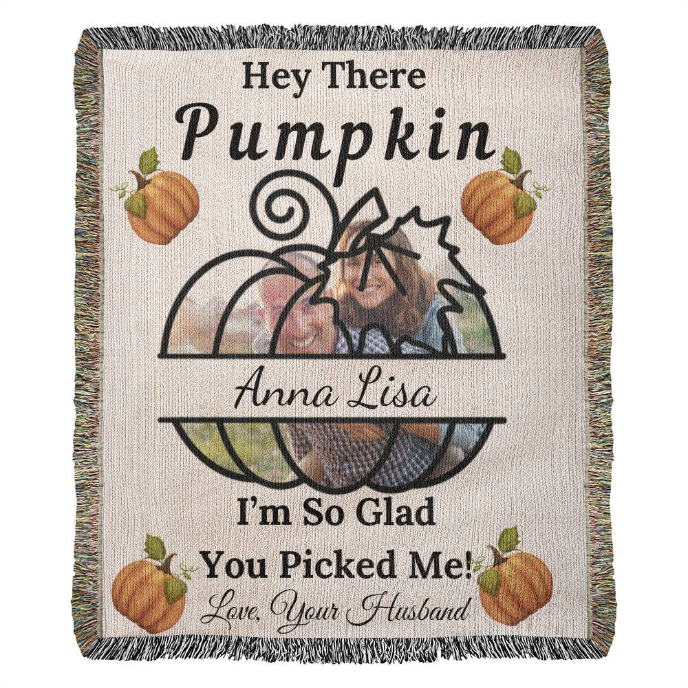 Hey There Pumpkin - PERSONALIZED PHOTO Heirloom Woven Blanket