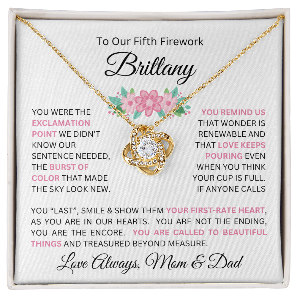 To Our Daughter(s) — Beautiful Love Knot Necklace & PERSONALIZED Heartwarming Message from Mom & Dad (Only, First-Born, Second, Third, Fourth, Fifth, or Twins)
