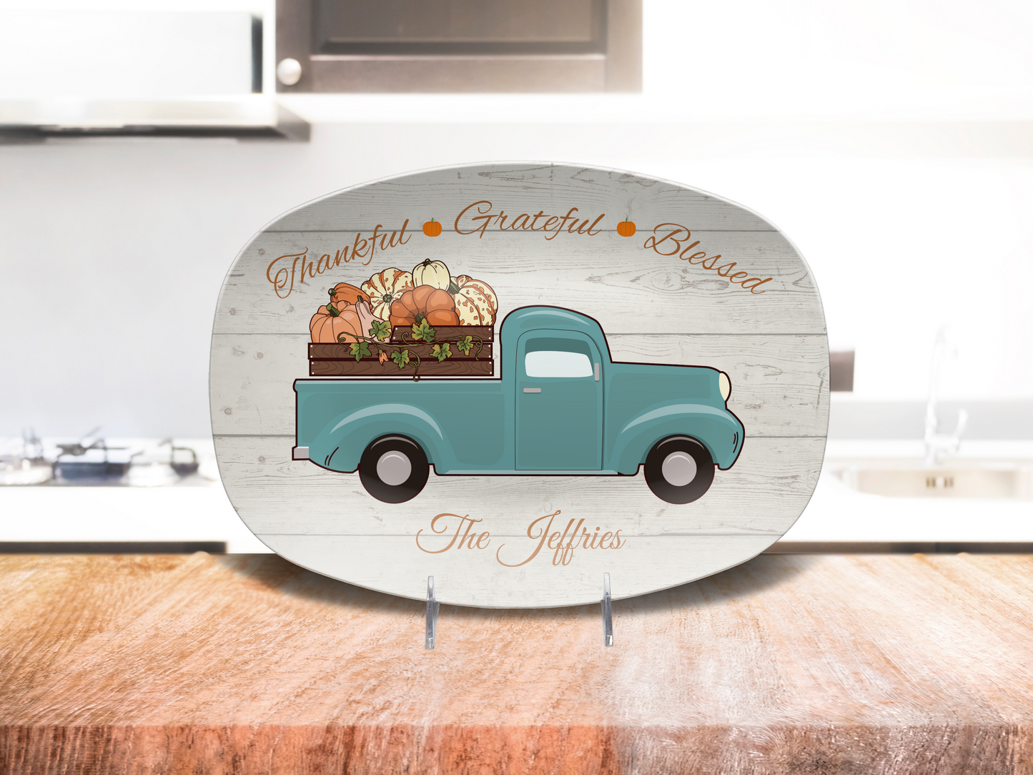 Thankful • Grateful • Blessed Personalized Thanksgiving Platter 10in x 14in