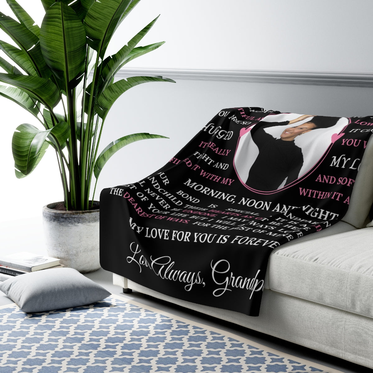 PERSONALIZED PHOTO Granddaughter Blanket - Black Extra Large 60x80 Sherpa Fleece Blanket