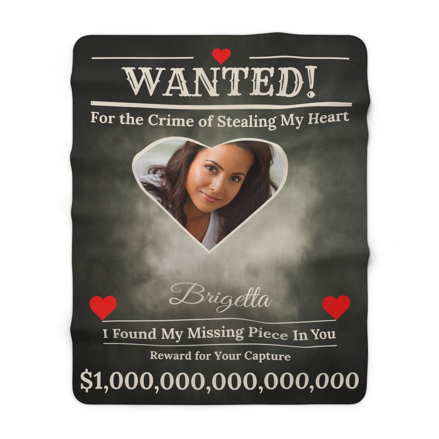 Personalized “WANTED” Love Soft Velveteen or Sherpa Blanket – Custom Photo, Name & Why Reward Poster