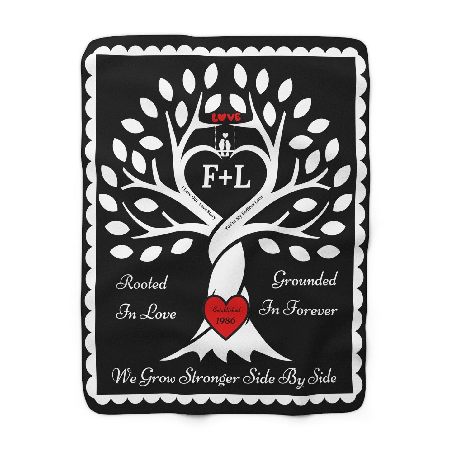 Couple's Love Birds “Rooted in Love” PERSONALIZED Initials & Established Year Blanket