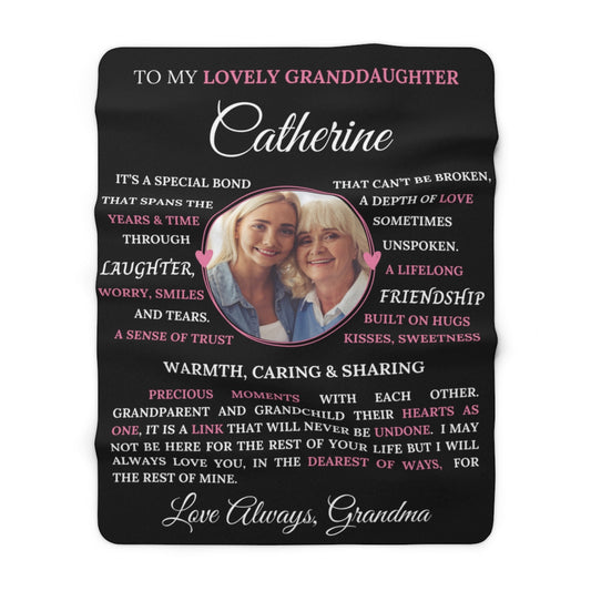 PERSONALIZED PHOTO Granddaughter Blanket - Black Extra Large 60x80 Sherpa Fleece Blanket