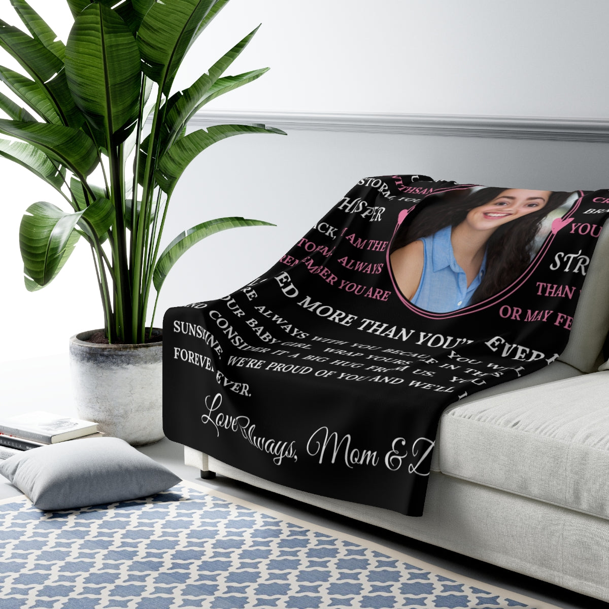 PERSONALIZED PHOTO Daughter Blanket - Black Sherpa Fleece Blanket