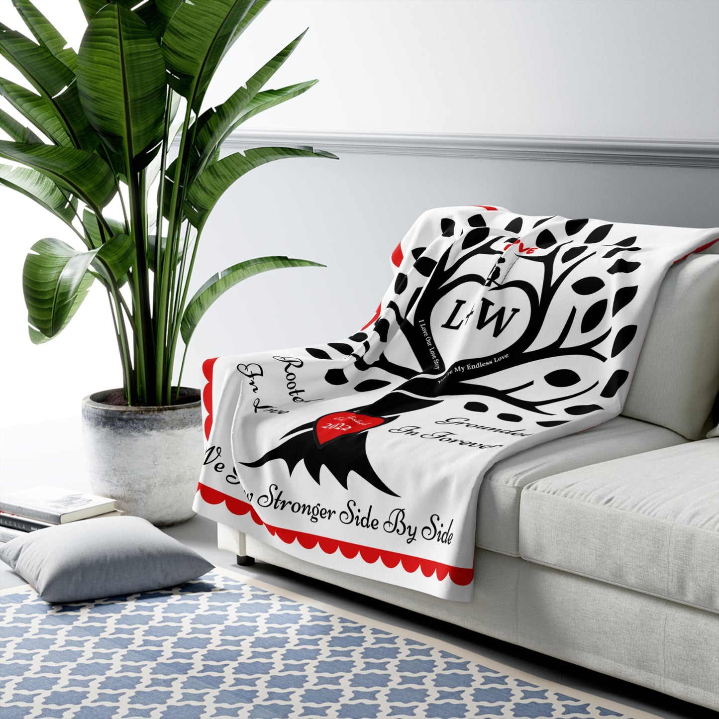 Couple's Love Birds “Rooted in Love” PERSONALIZED Initials & Established Year Blanket