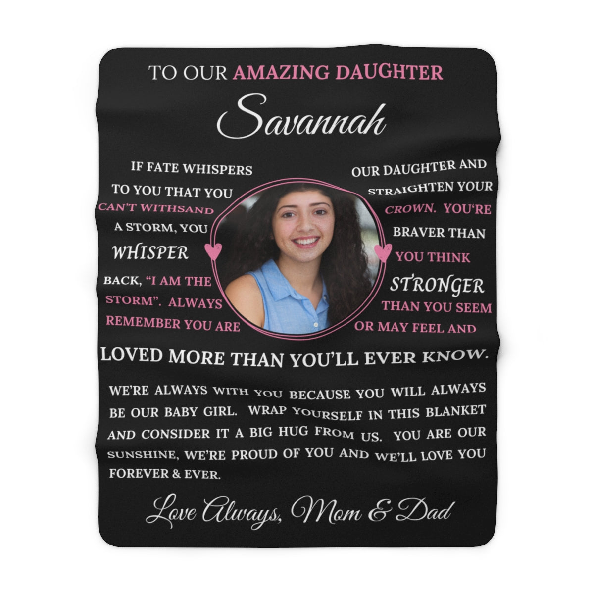 PERSONALIZED PHOTO Daughter Blanket - Black Sherpa Fleece Blanket