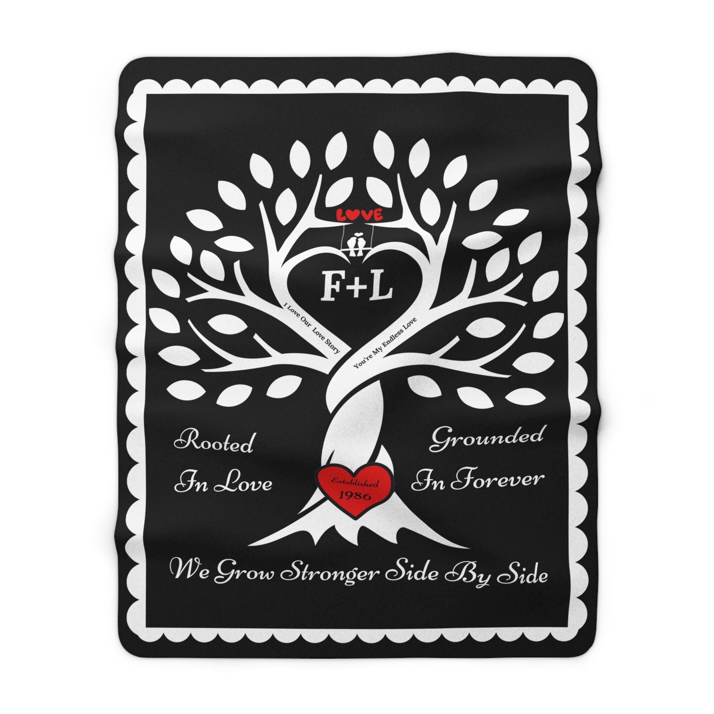 Couple's Love Birds “Rooted in Love” PERSONALIZED Initials & Established Year Blanket