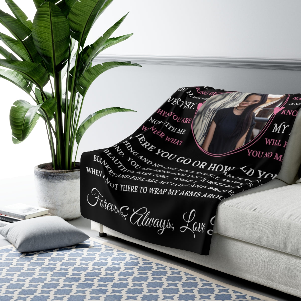 PERSONALIZED PHOTO Daughter Blanket - Black Sherpa Fleece Blanket