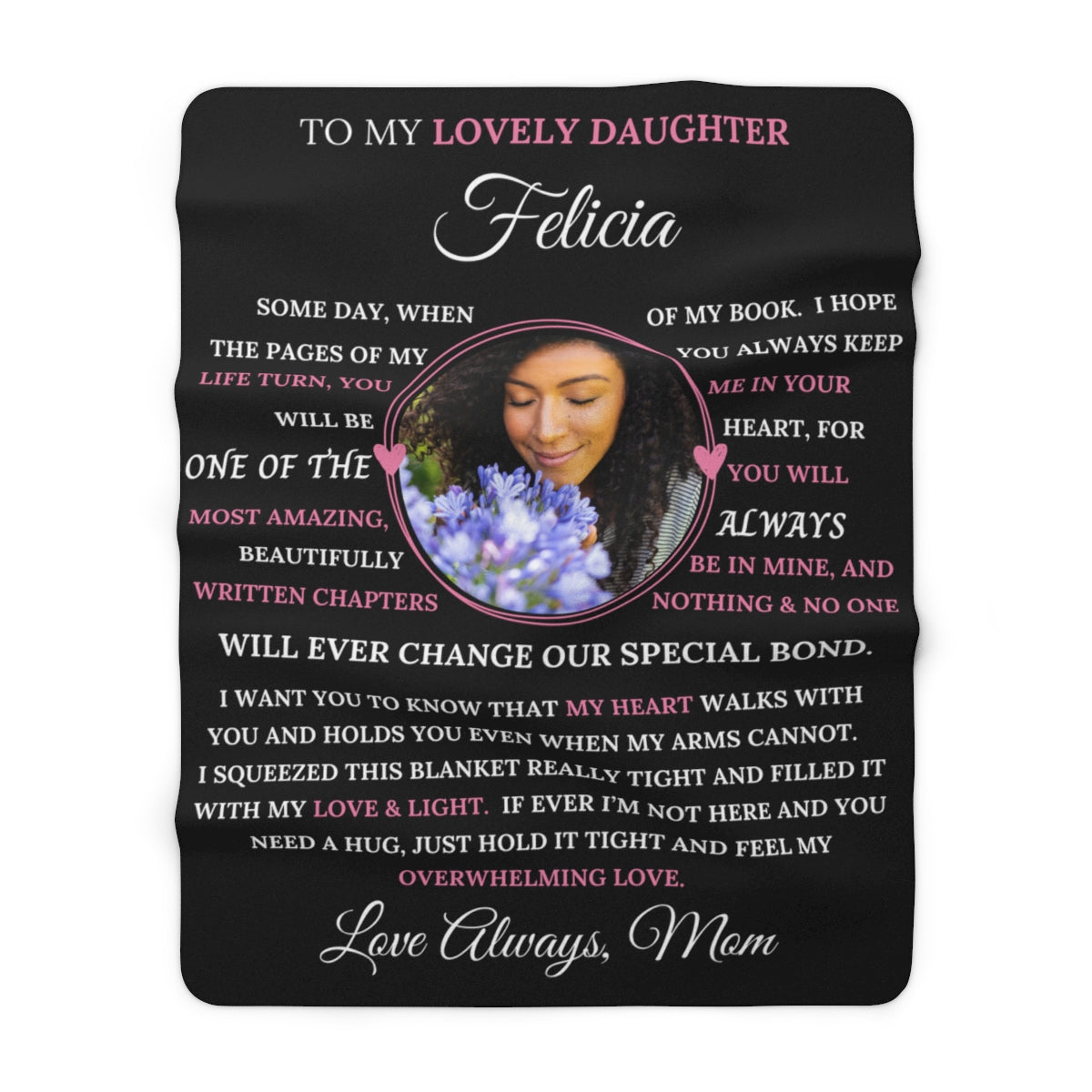 PERSONALIZED PHOTO Daughter Blanket - Black Sherpa Fleece Blanket