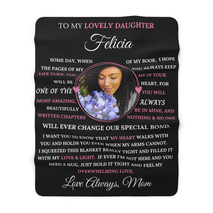 PERSONALIZED PHOTO Daughter Blanket - Black Sherpa Fleece Blanket