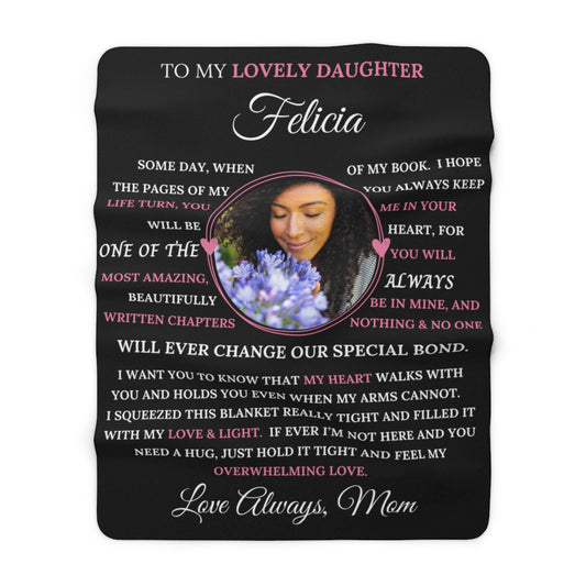 PERSONALIZED PHOTO Daughter Blanket - Black Sherpa Fleece Blanket