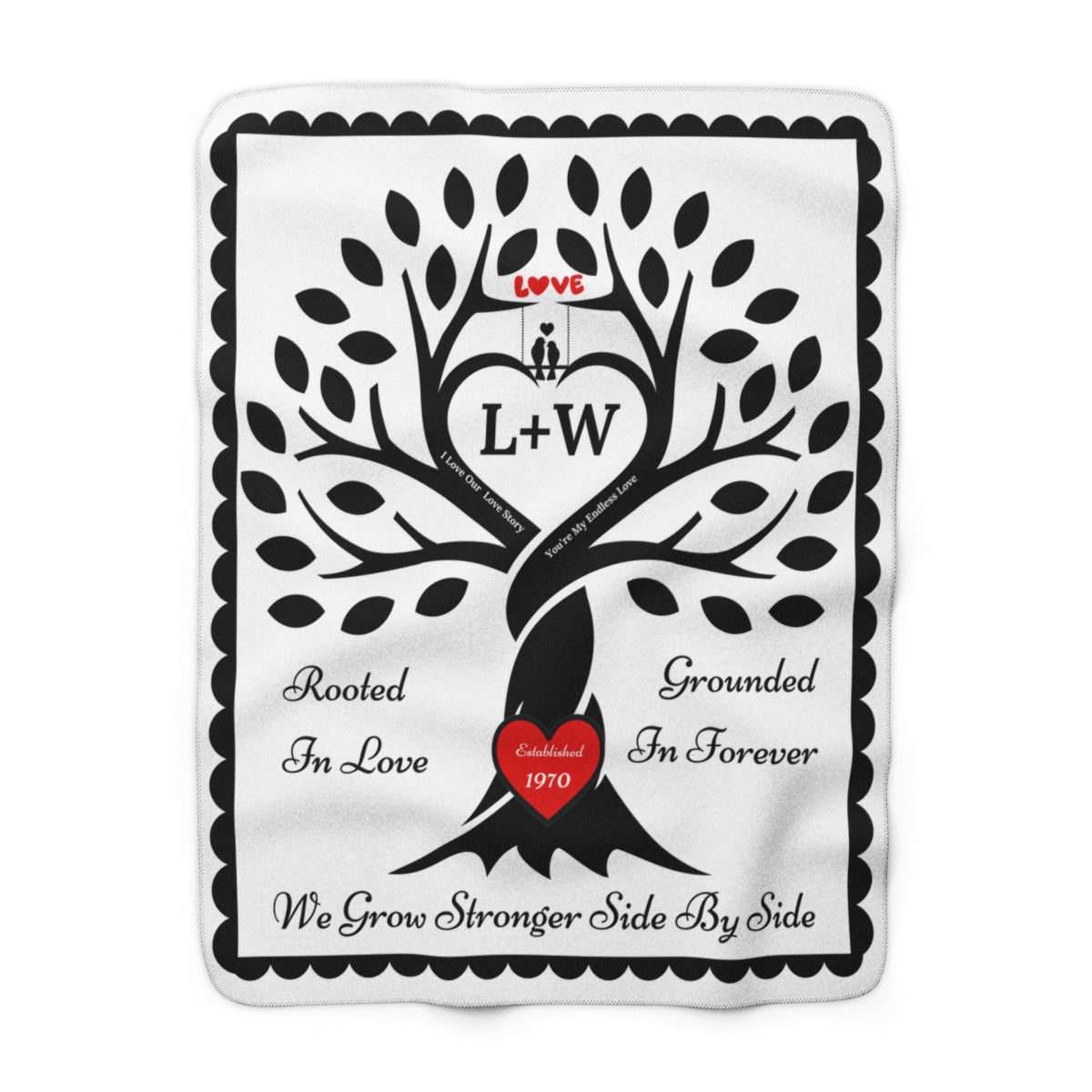 Couple's Love Birds “Rooted in Love” PERSONALIZED Initials & Established Year Blanket