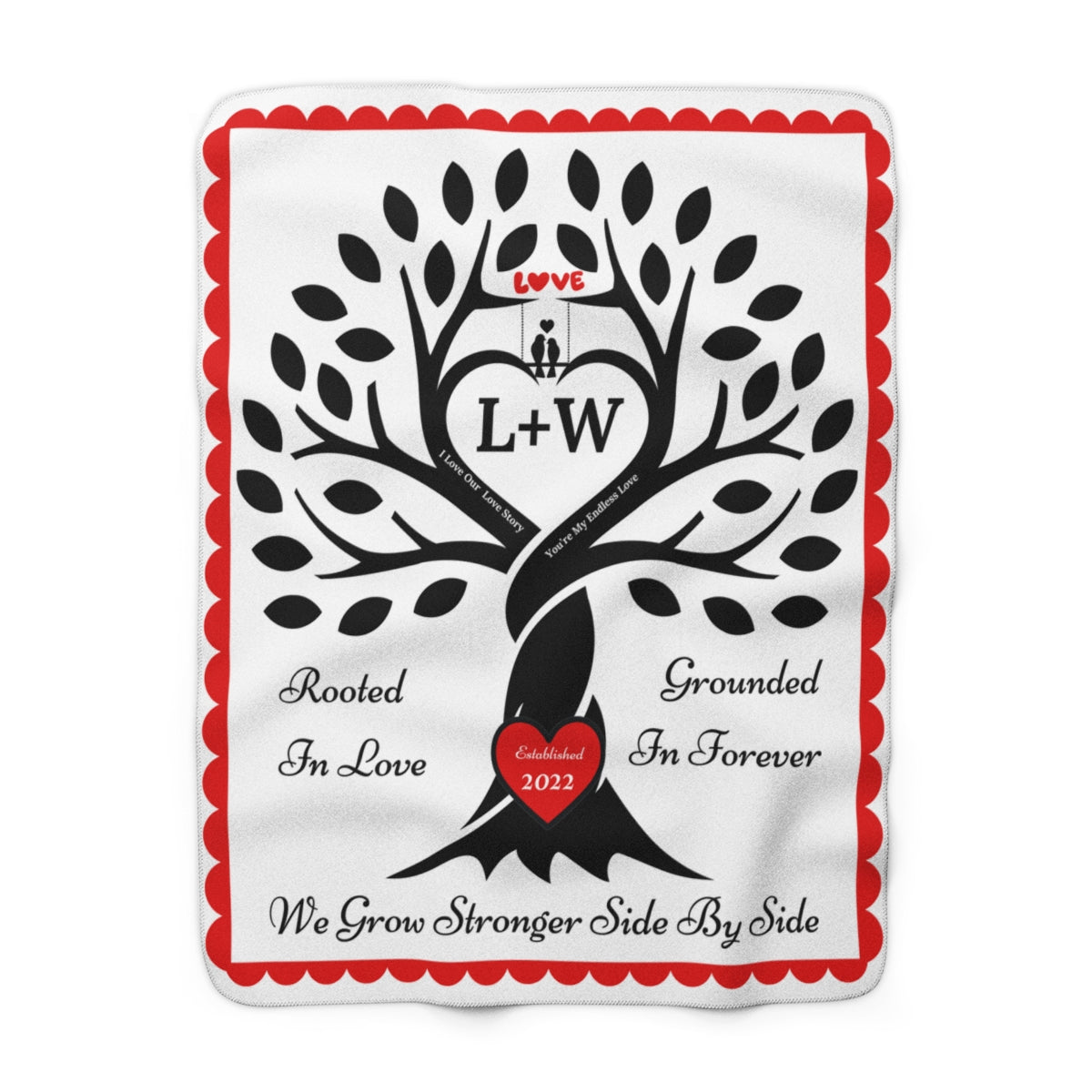 Couple's Love Birds “Rooted in Love” PERSONALIZED Initials & Established Year Blanket