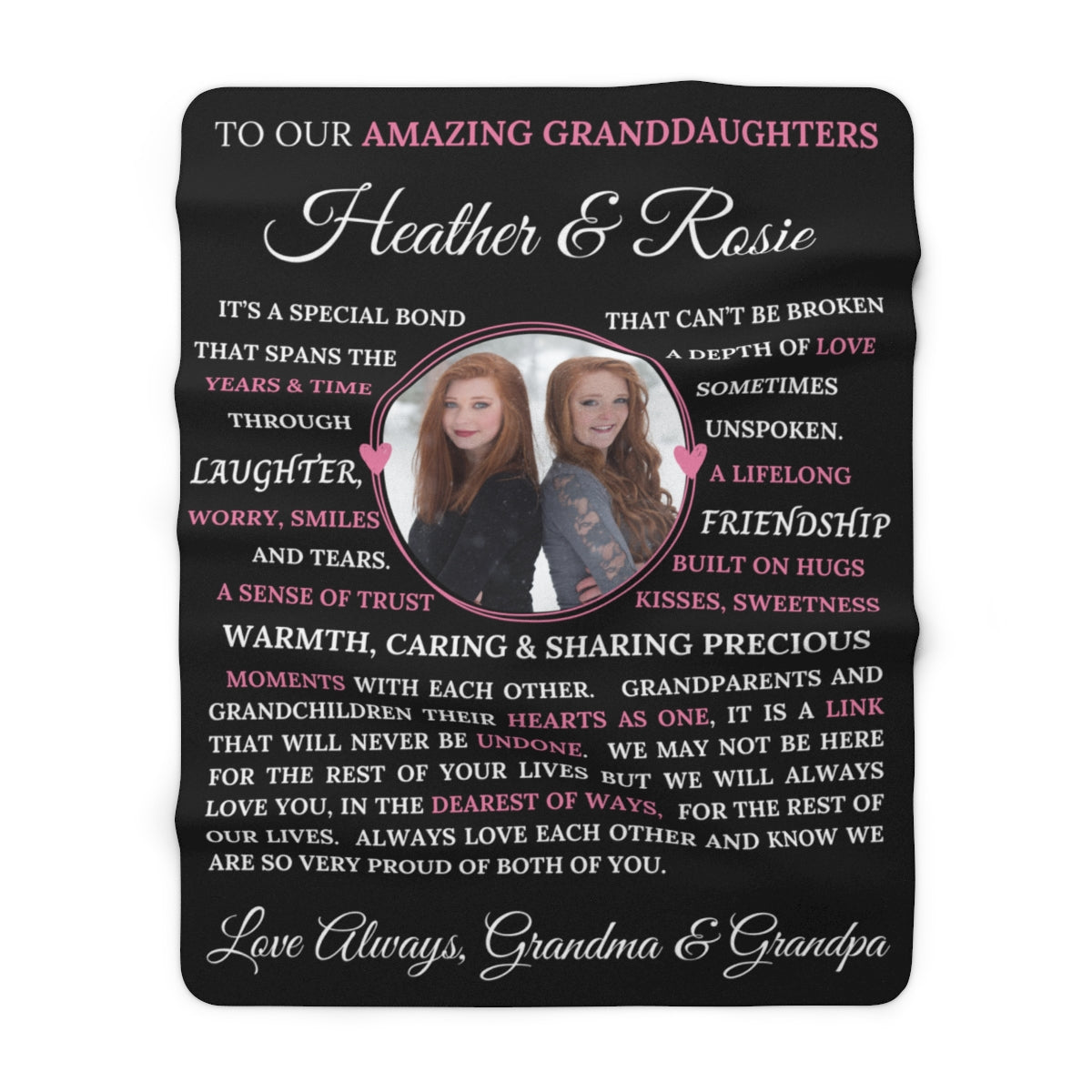 PERSONALIZED PHOTO Granddaughter Blanket - Black Extra Large 60x80 Sherpa Fleece Blanket