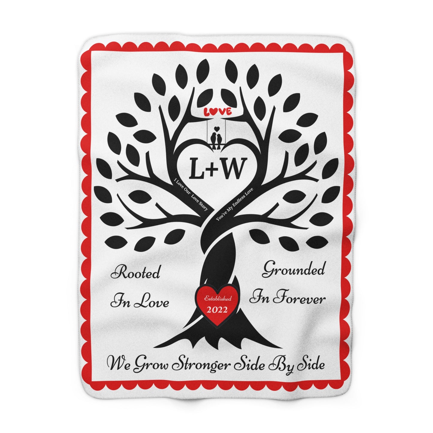 Couple's Love Birds “Rooted in Love” PERSONALIZED Initials & Established Year Blanket