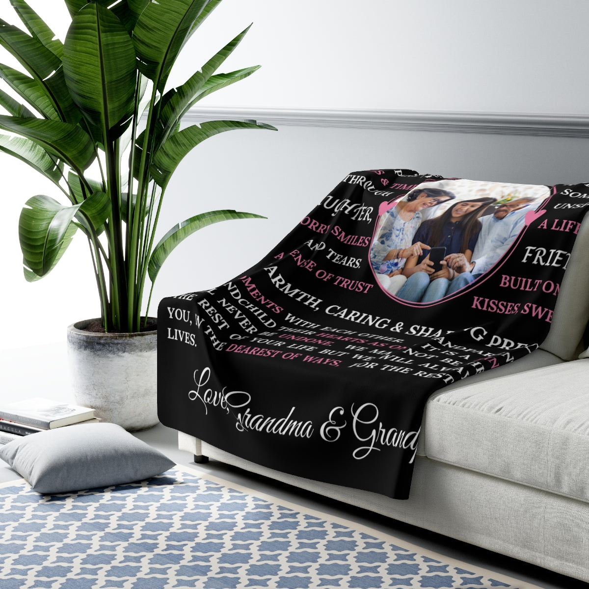 PERSONALIZED PHOTO Granddaughter Blanket - Black Extra Large 60x80 Sherpa Fleece Blanket