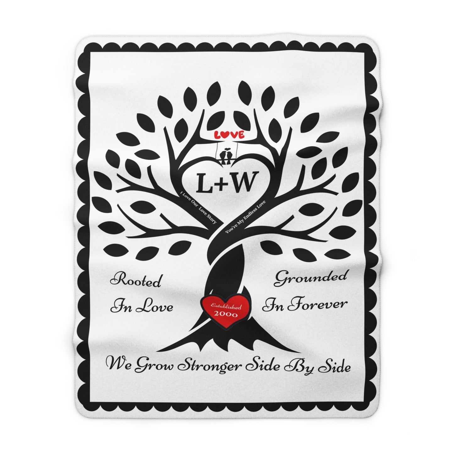Couple's Love Birds “Rooted in Love” PERSONALIZED Initials & Established Year Blanket