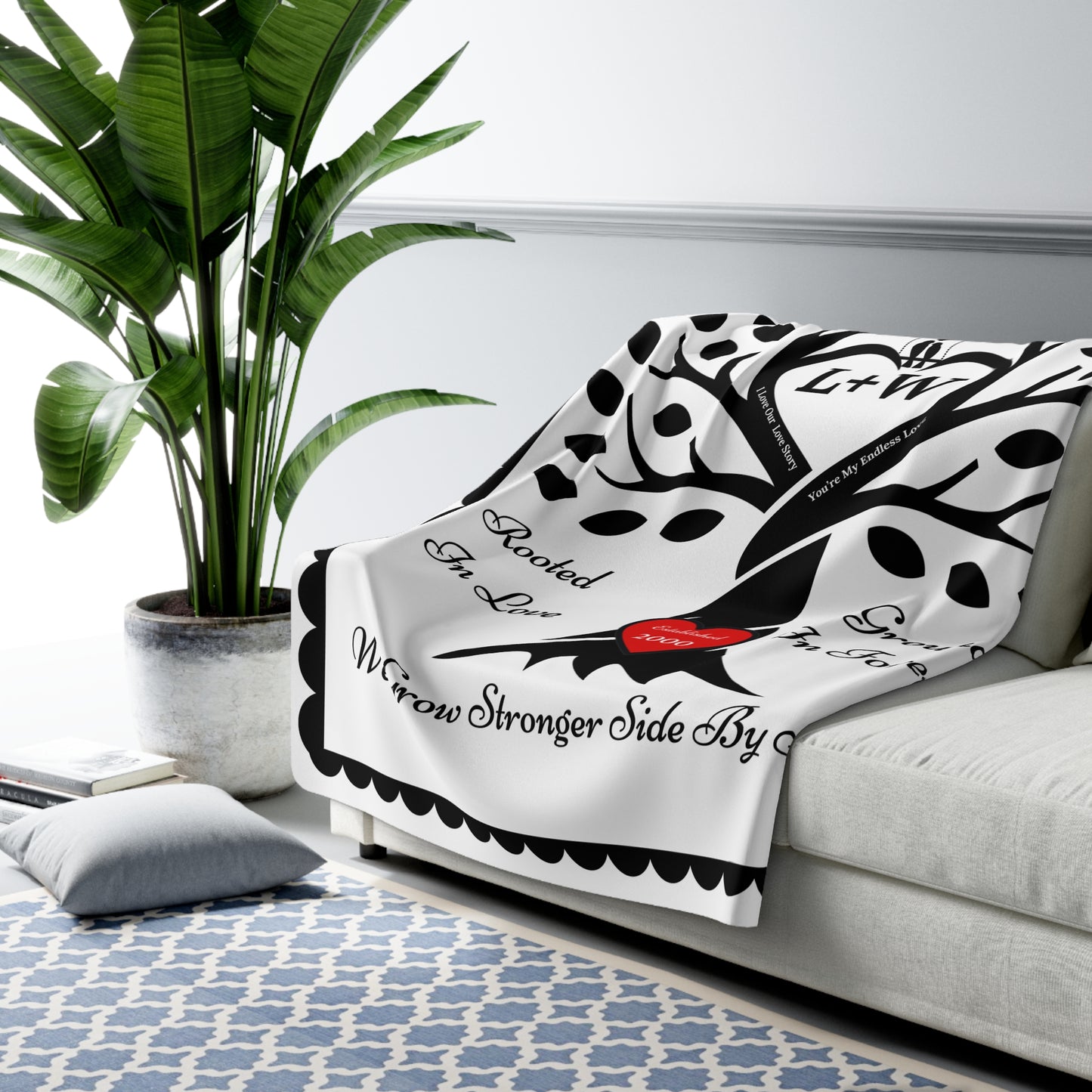 Couple's Love Birds “Rooted in Love” PERSONALIZED Initials & Established Year Blanket