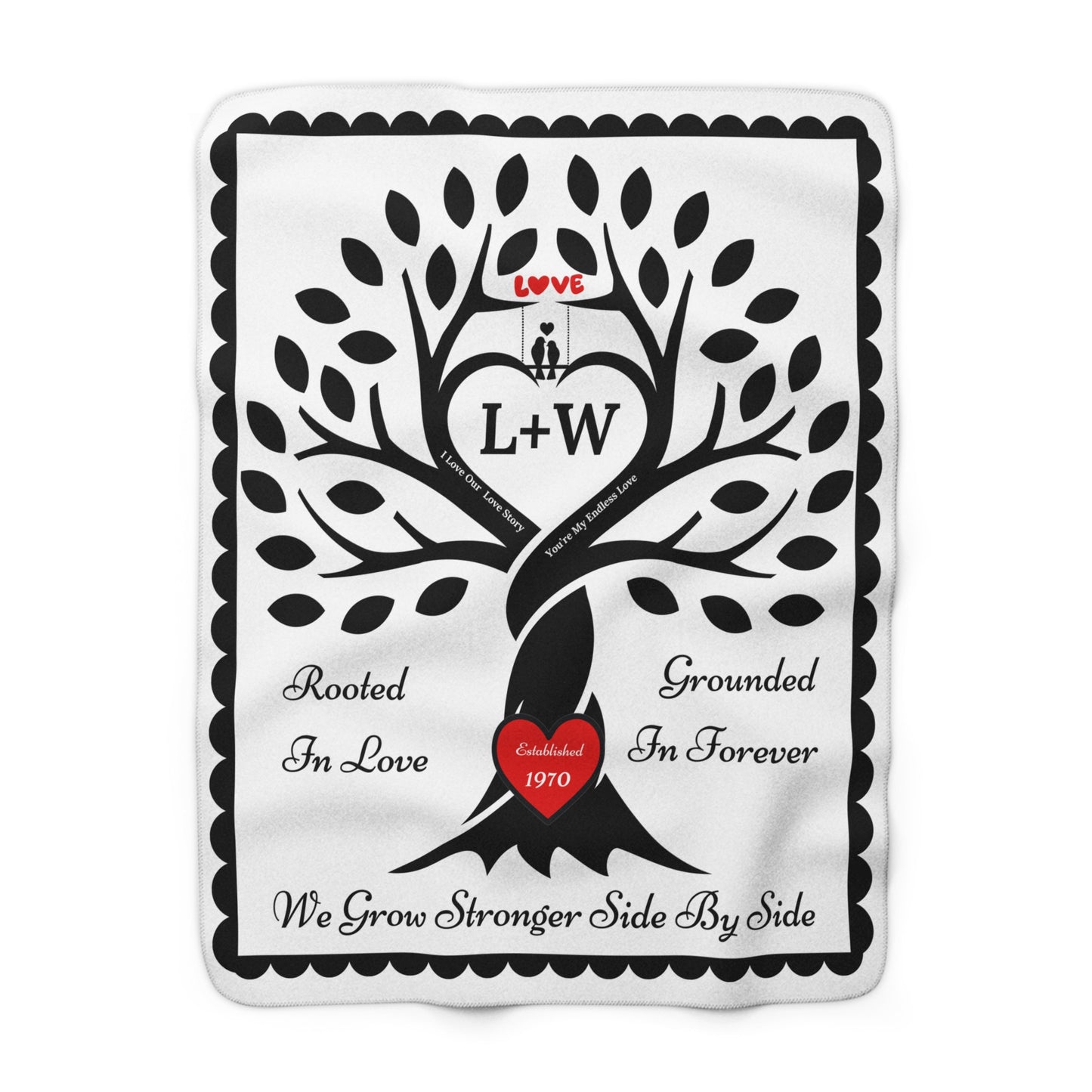 Couple's Love Birds “Rooted in Love” PERSONALIZED Initials & Established Year Blanket