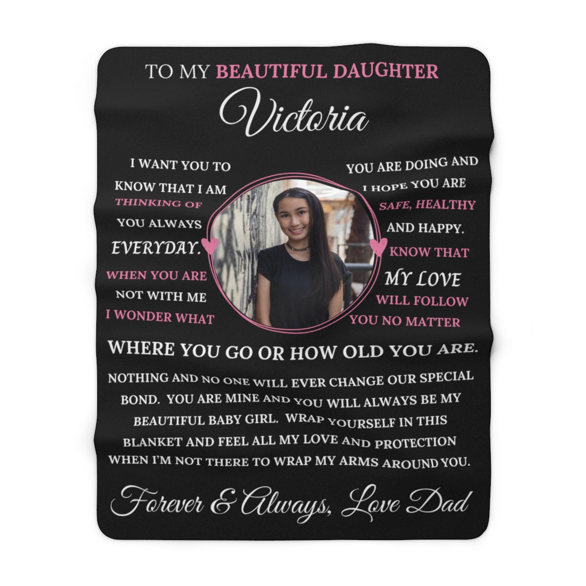 PERSONALIZED PHOTO Daughter Blanket - Black Sherpa Fleece Blanket