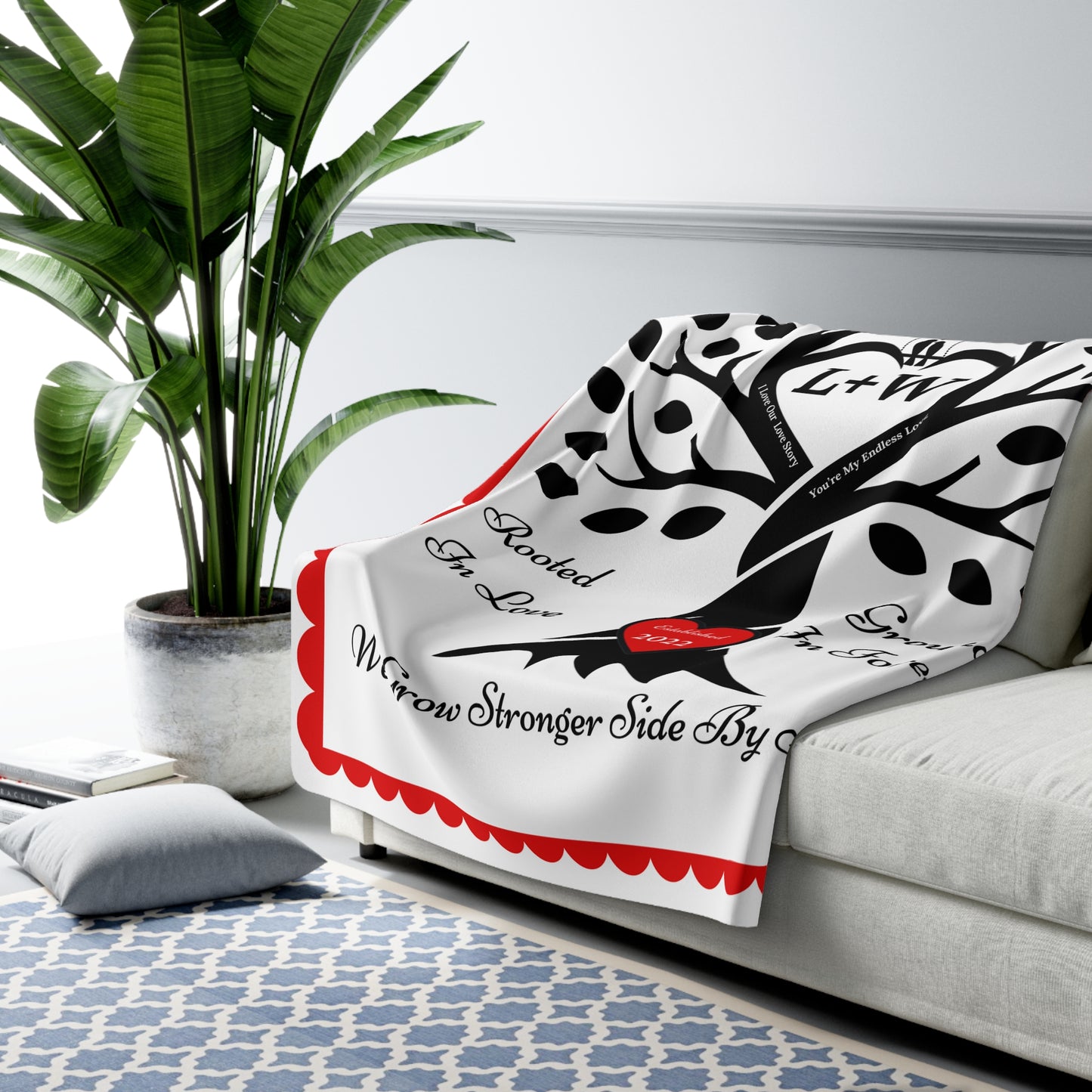 Couple's Love Birds “Rooted in Love” PERSONALIZED Initials & Established Year Blanket