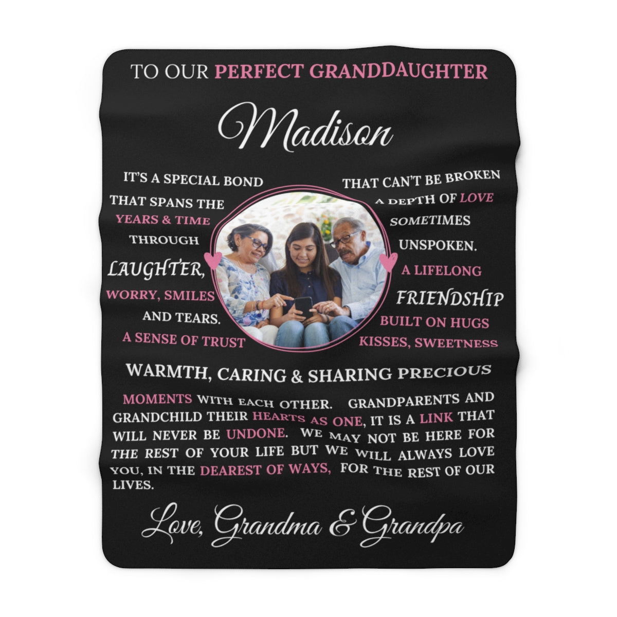 PERSONALIZED PHOTO Granddaughter Blanket - Black Extra Large 60x80 Sherpa Fleece Blanket