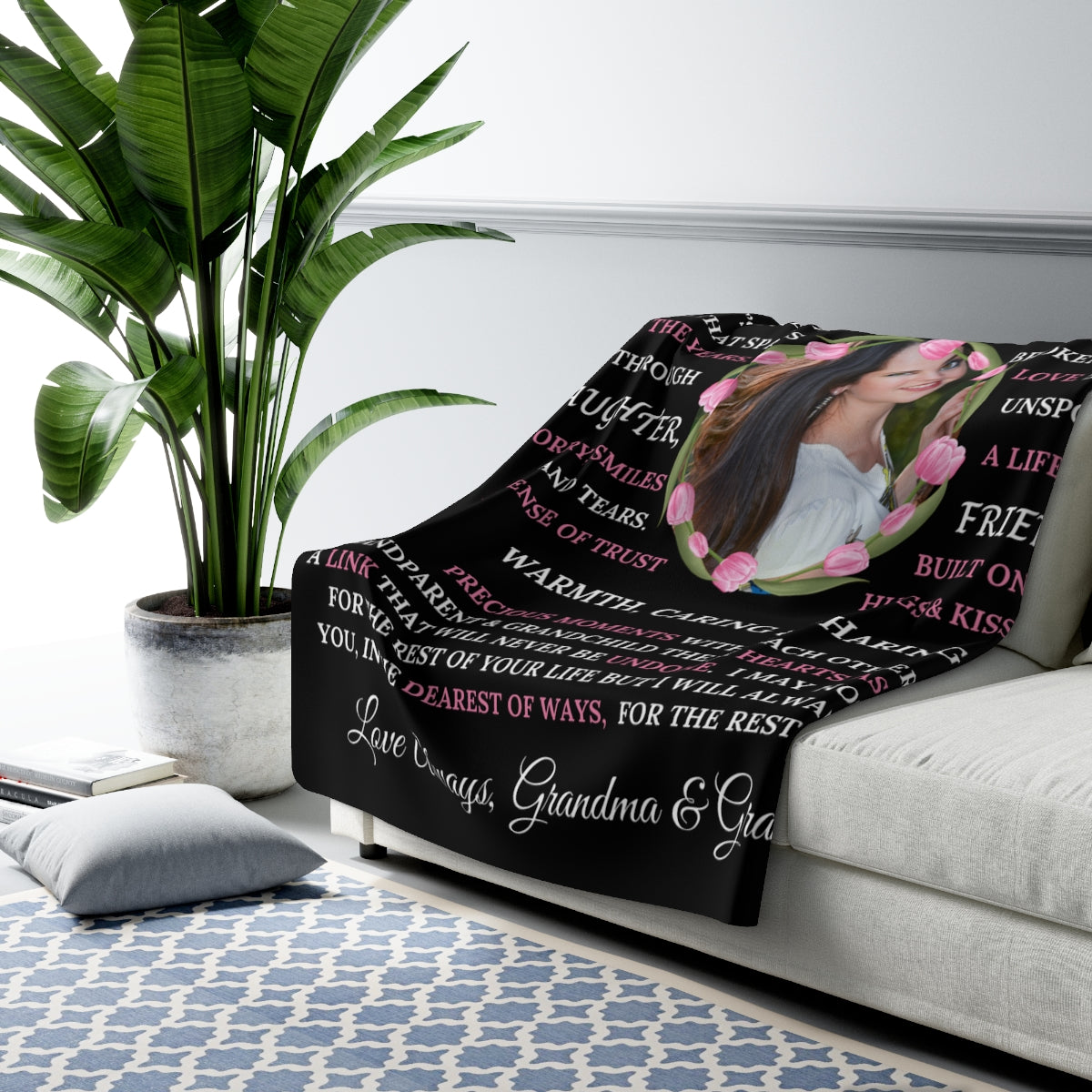 Soft & Beautiful PERSONALIZED Blanket - Black Sherpa Fleece 60" x 80"