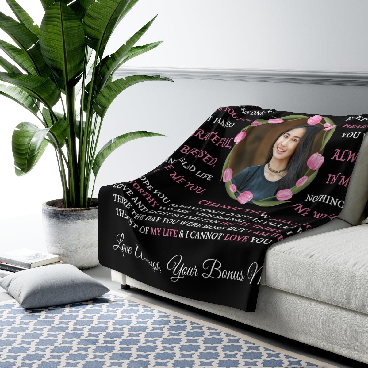 Soft & Beautiful PERSONALIZED Blanket - Black Sherpa Fleece 60" x 80"