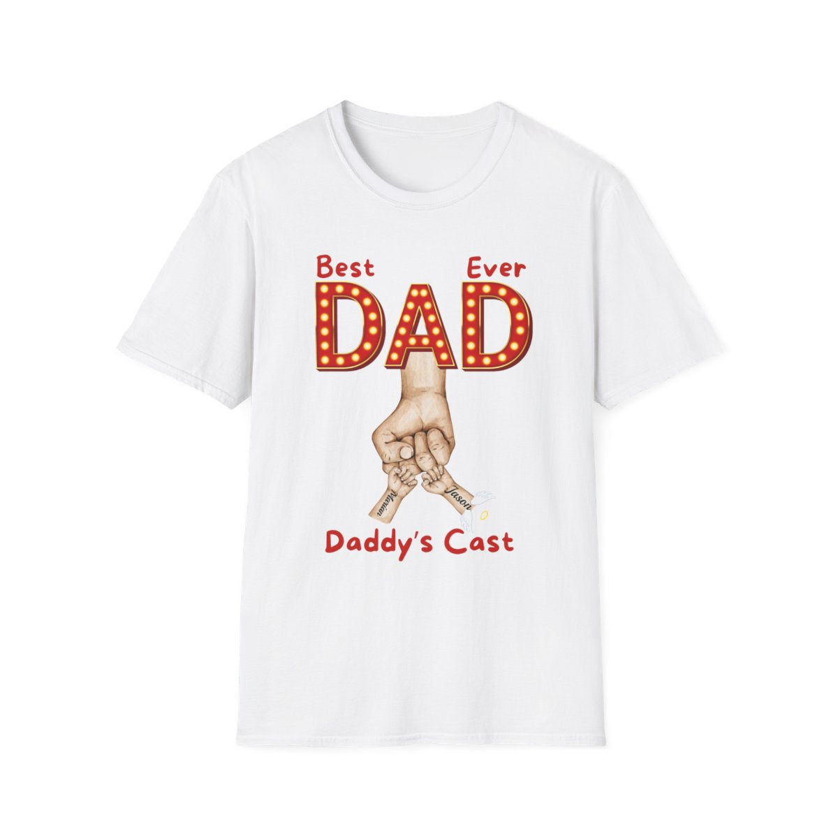 Personalized Best Dad "In Lights" Ever with Cast/Children's Names - Softstyle T-Shirt