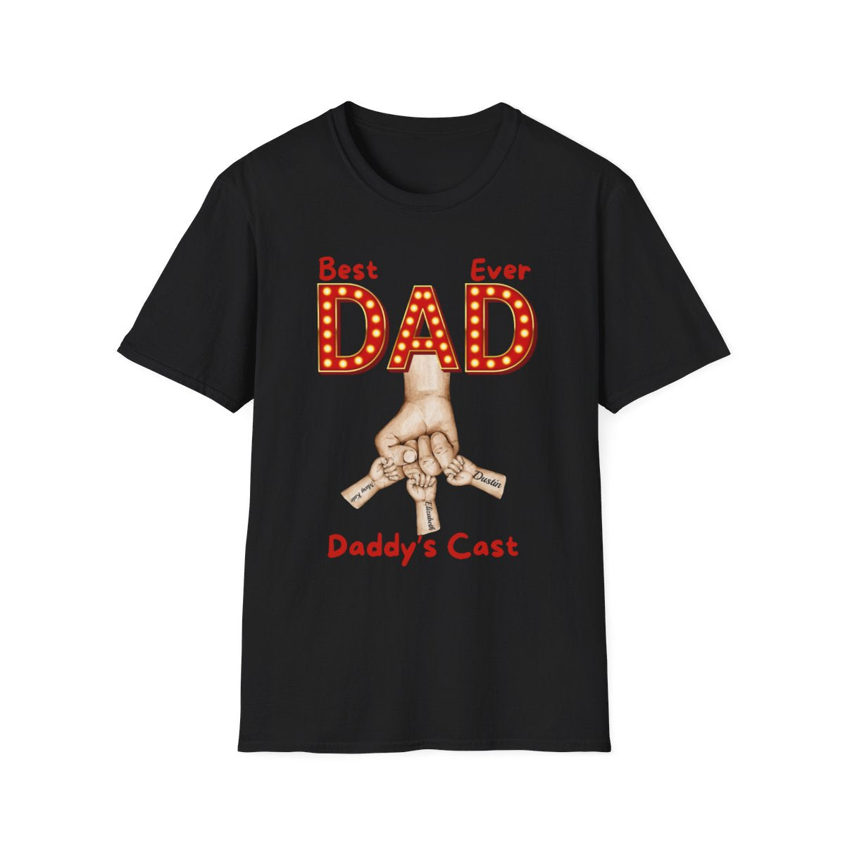 Personalized Best Dad "In Lights" Ever with Cast/Children's Names - Softstyle T-Shirt