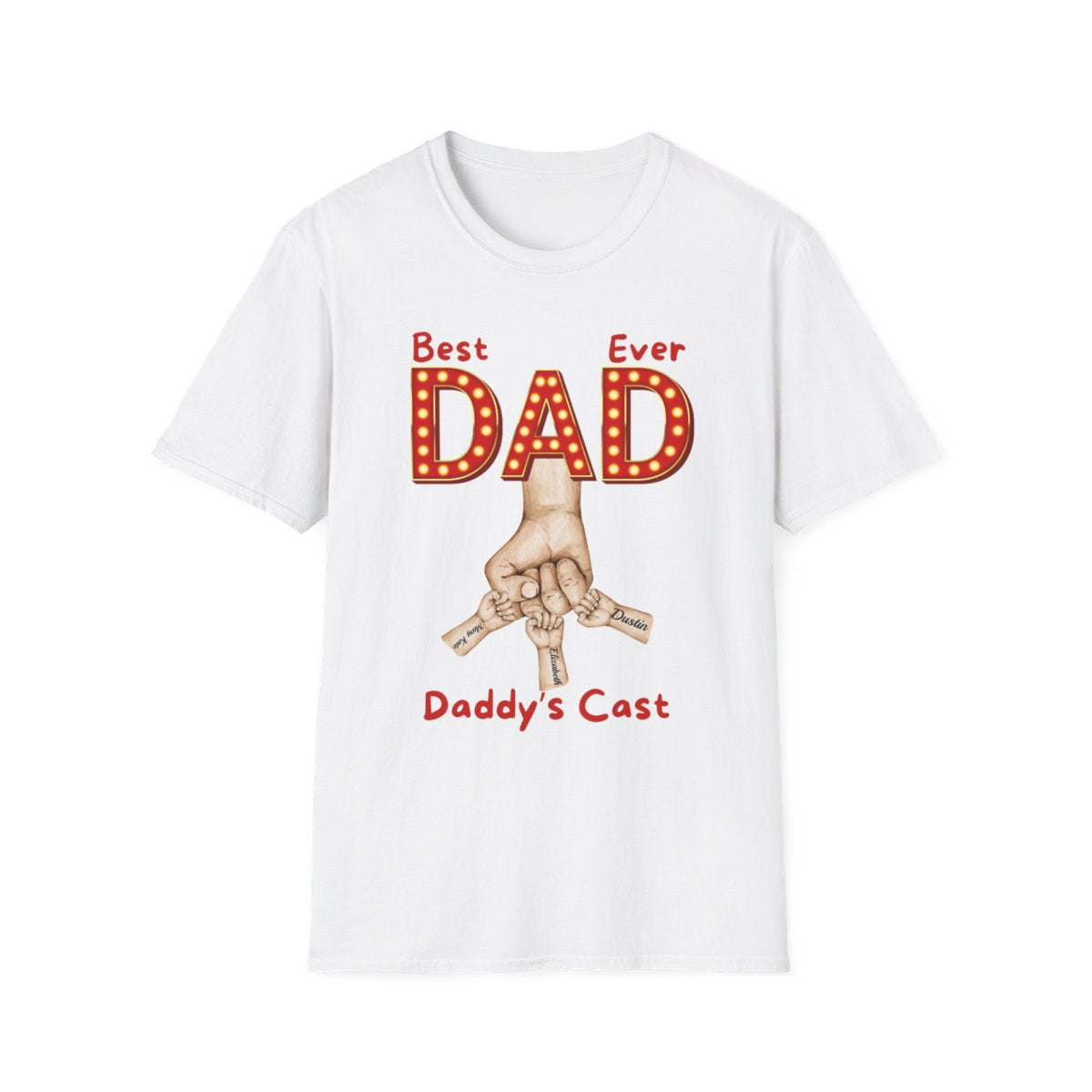 Personalized Best Dad "In Lights" Ever with Cast/Children's Names - Softstyle T-Shirt