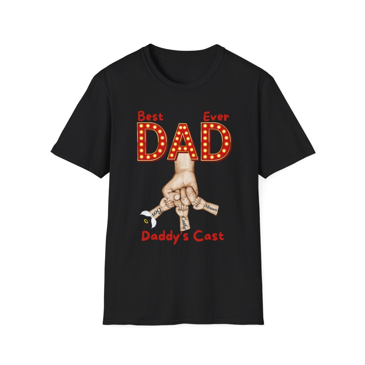 Personalized Best Dad "In Lights" Ever with Cast/Children's Names - Softstyle T-Shirt