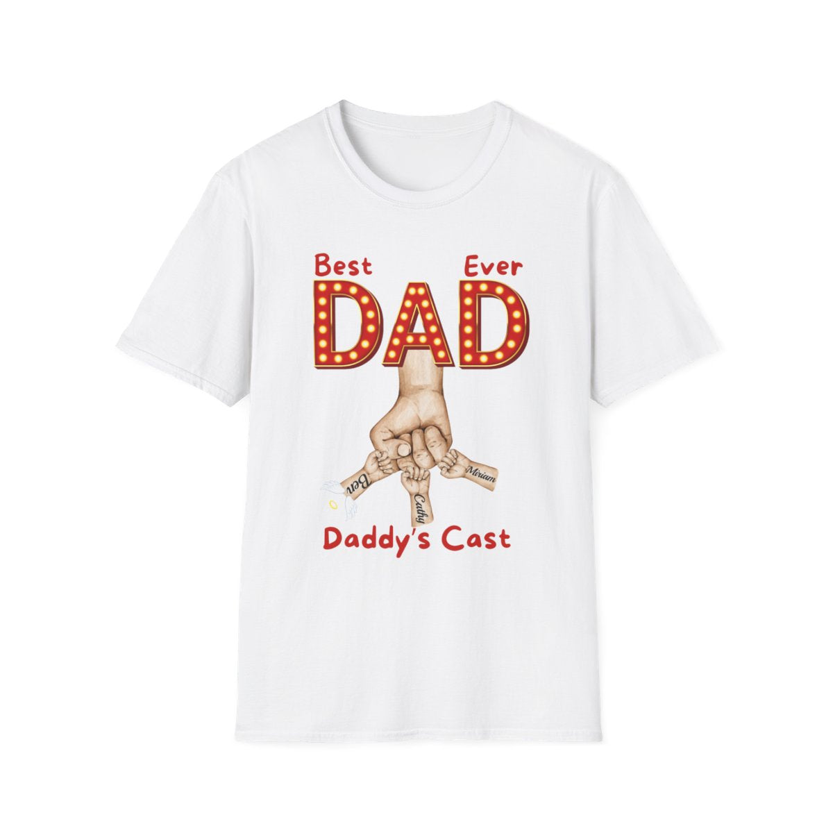 Personalized Best Dad "In Lights" Ever with Cast/Children's Names - Softstyle T-Shirt