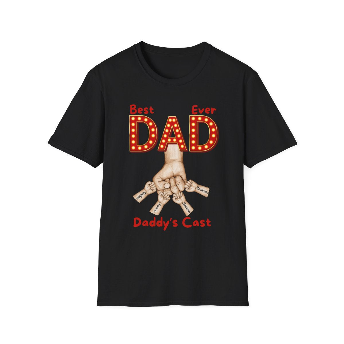 Personalized Best Dad "In Lights" Ever with Cast/Children's Names - Softstyle T-Shirt