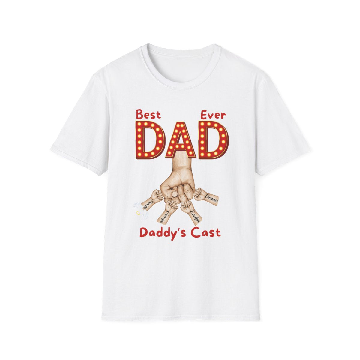 Personalized Best Dad "In Lights" Ever with Cast/Children's Names - Softstyle T-Shirt