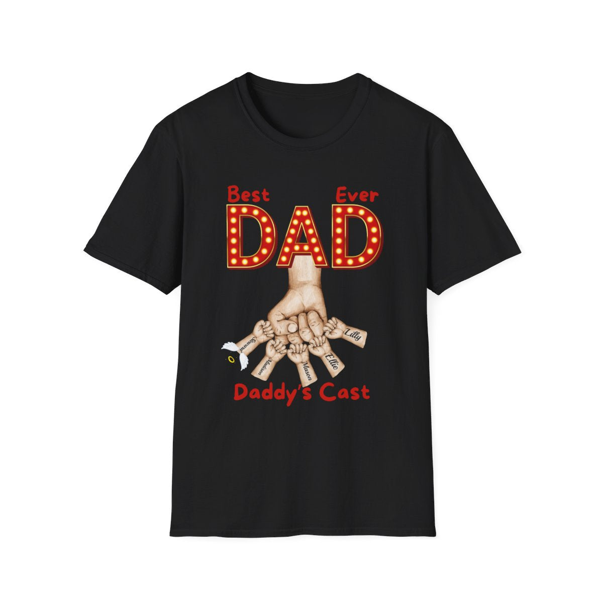 Personalized Best Dad "In Lights" Ever with Cast/Children's Names - Softstyle T-Shirt