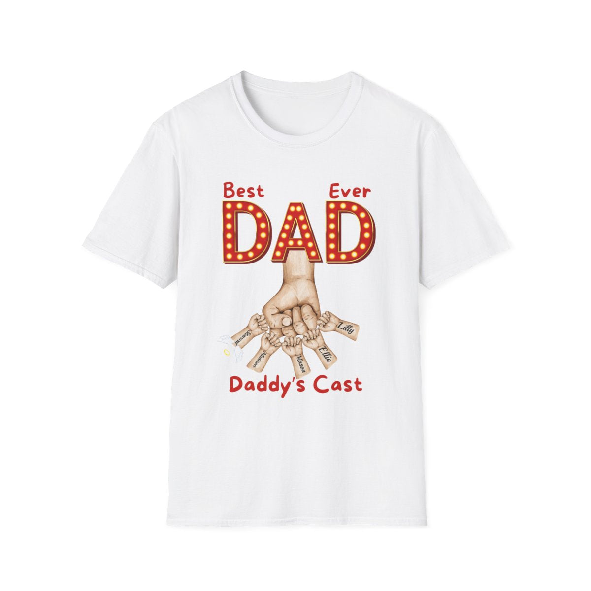 Personalized Best Dad "In Lights" Ever with Cast/Children's Names - Softstyle T-Shirt