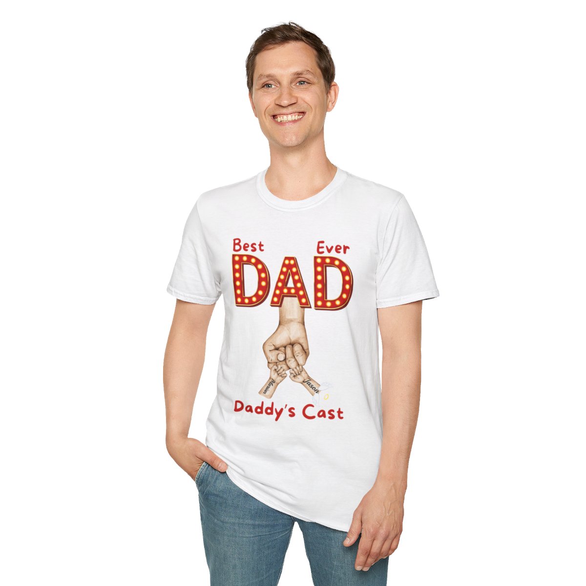 Personalized Best Dad "In Lights" Ever with Cast/Children's Names - Softstyle T-Shirt