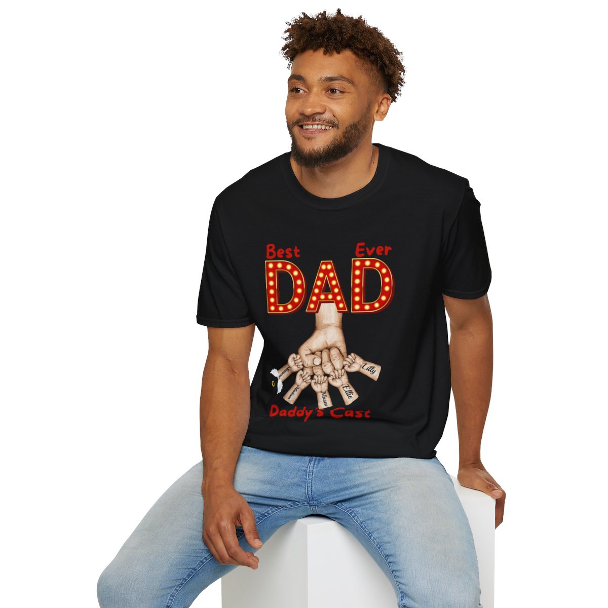 Personalized Best Dad "In Lights" Ever with Cast/Children's Names - Softstyle T-Shirt