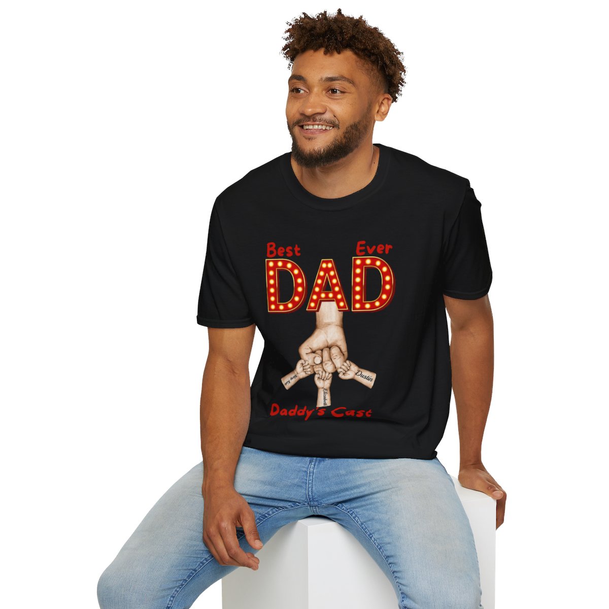 Personalized Best Dad "In Lights" Ever with Cast/Children's Names - Softstyle T-Shirt