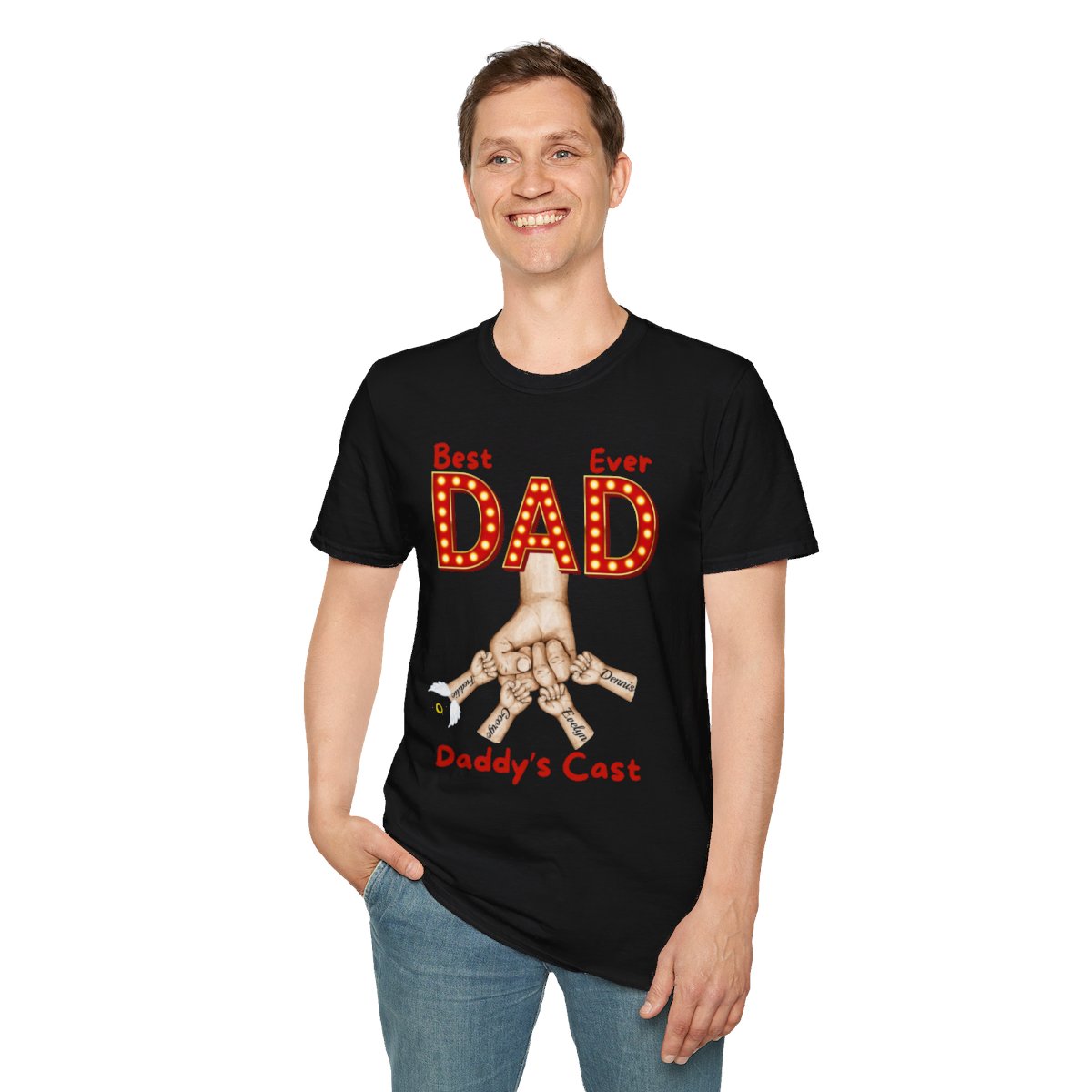 Personalized Best Dad "In Lights" Ever with Cast/Children's Names - Softstyle T-Shirt